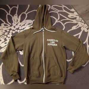 *Ssholes Live Forever Olive Green American Apparel Unisex Zipper Jacket Hoodie